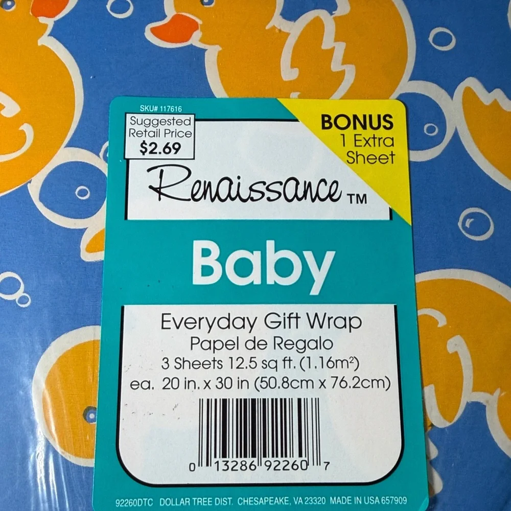 5/$25 VINTAGE Baby Shower Wrapping Paper Rubber Duckies